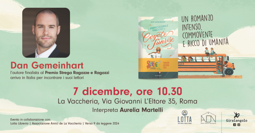 dan gemeinhart l'imprevedibile viaggio di coyote sunrise narrativa giralangolo incontro roma la vaccheria libreria lotta